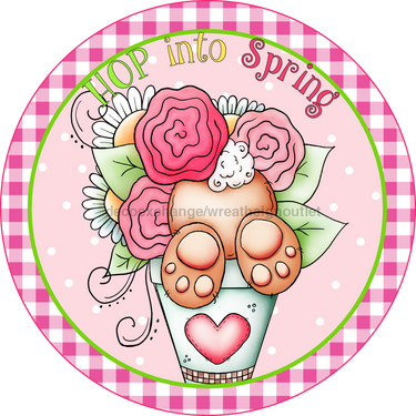 Wreath Sign, Whimsical Easter, Round Easter Sign, Hop Into Spring, DECOE-510, Sign For Wreath, DecoExchange - DecoExchange